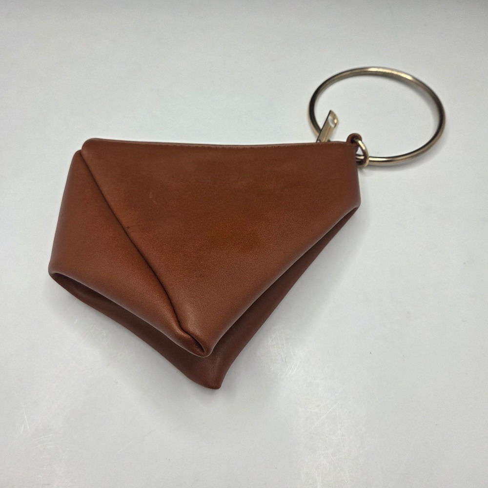 Unbranded Triangle Wristlet Pouch Ring Handle OS Brown Faux Leather Geometric